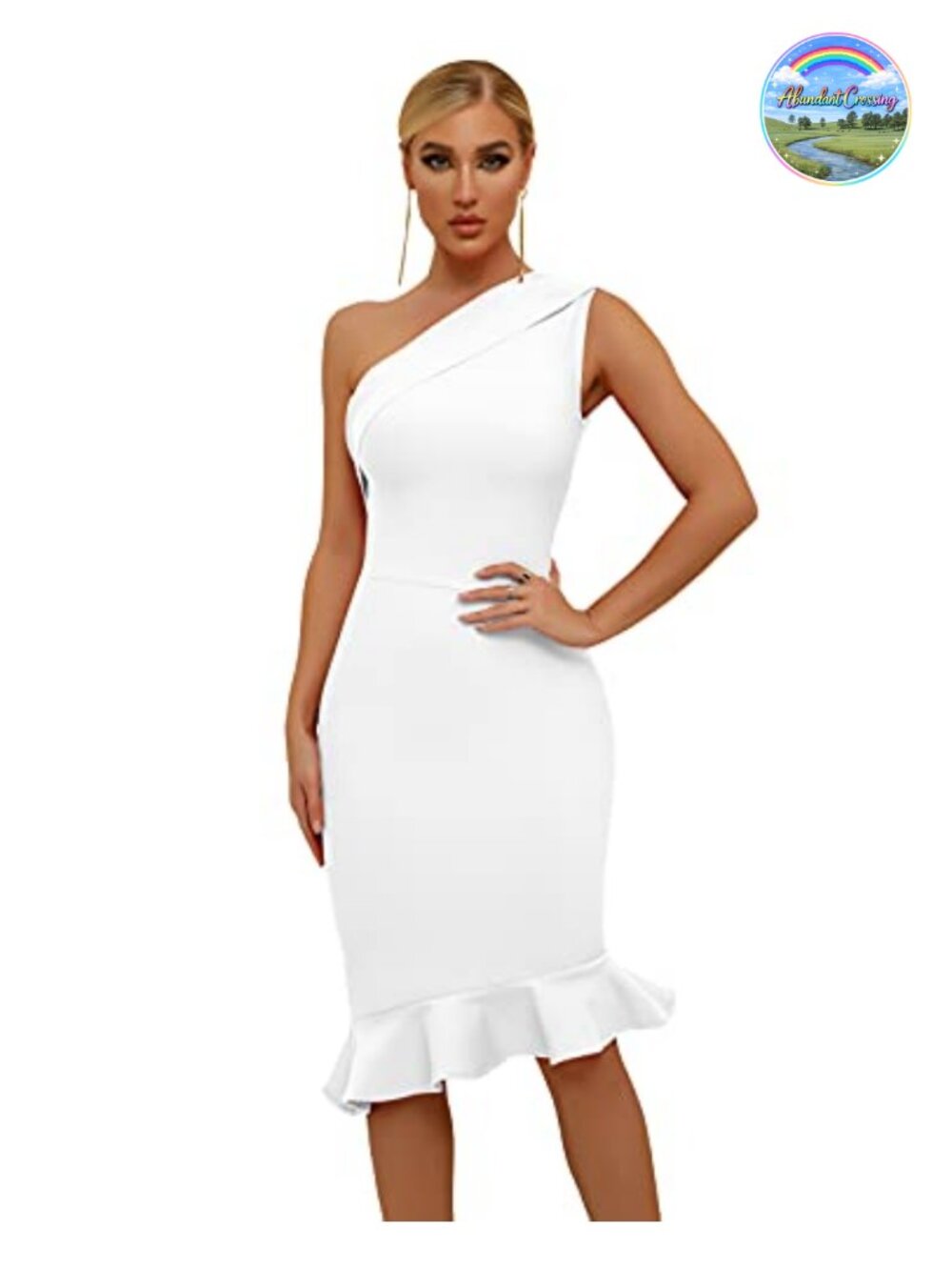 Women's Sexy One Shoulder Bodycon Mermaid Bandage Midi Cocktail Dress